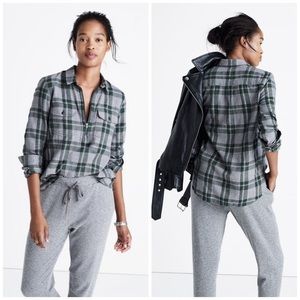 Madewell Green and Gray Half Zip Flannel